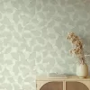 Boho fehér alapon lilásszürke ginkgobiloba levélmintás  tapéta 35782