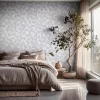 Boho szürke-fehér ginkgobiloba levélmintás tapéta 35783