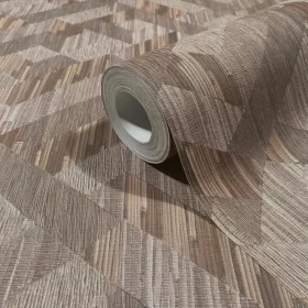   Boho szövetszerű geometrikus parkettamintás, barna árnyalatú tapéta 35789