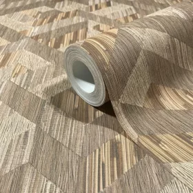   Boho szövetszerű geometrikus parkettamintás, melegbarna árnyalatú tapéta 35790
