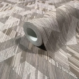   Boho szövetszerű geometrikus parkettamintás, taupe barna-lila színű tapéta 35791