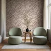 Boho szövetszerű geometrikus parkettamintás, taupe barna-lila színű tapéta 35791