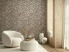 Boho szövetszerű geometrikus parkettamintás, taupe barna-lila színű tapéta 35791