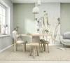 Boho akvarellhatású pasztell barna-zöld -krémfehér árnyalatú  növényi kompozíciót ábrázoló tapéta panel 35799