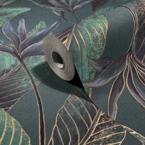 Marburg Whisper 36466 mélyzöld leveles vlies tapéta