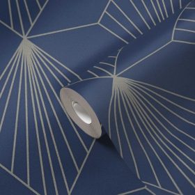   French Affair kék alapon arany geometriai mintás tapéta 36710-2