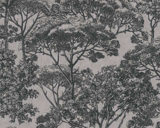 Cuba szürke alapon, fekete fa mintás tapéta 38023-3