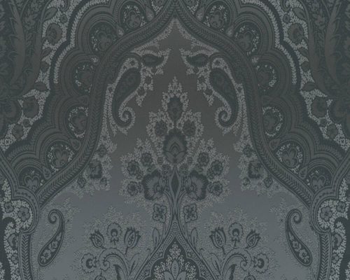 Fekete barokk tapéta ezüst díszítéssel 38708-5
