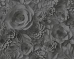 Fekete stilizált virágfejek tapéta 38718-5