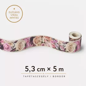 Nőies pink virágos bordűr  5m