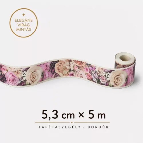 Nőies pink virágos bordűr  5m
