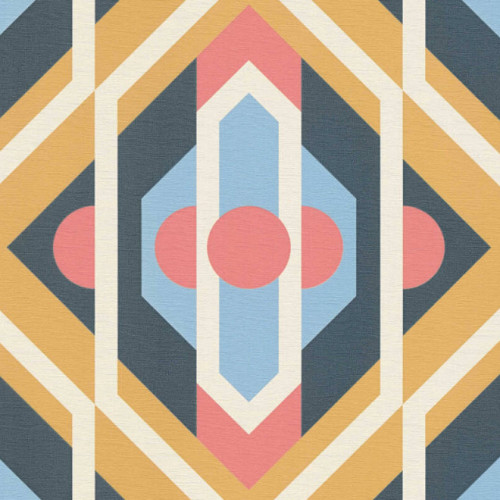 Retro Chic kék, fehér, sárga, rózsaszín retro, geometriai mintás tapéta 39531-4