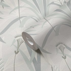   French Affair világosszürke alapon fehér-kék-zöld virág, levél mintás tapéta 39936-3