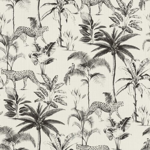 Fekete-fehér gepárdok és madarak a pálmák között tapéta 409017
