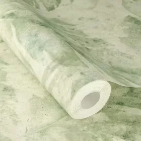   Unsere  betonhatású alapon mohazöld nagy levélmotívumos tapéta