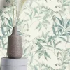 Liverna elegáns pasztell kék/zöld színű virágos levélmintás tapéta 417340AH
