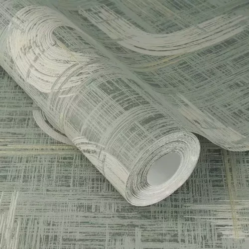 Unsere haragoszöld/arany íves ecsetvonás mintás tapéta 429053