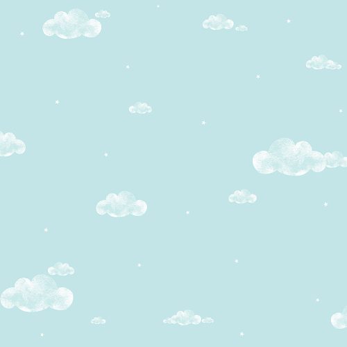 Kék alapon, fehér felhő mintás tapéta 458-2