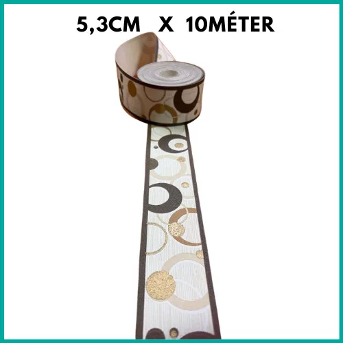 Bézs-sötétbarna arany körmintás tapétaszegély  5,3 cm 500-06