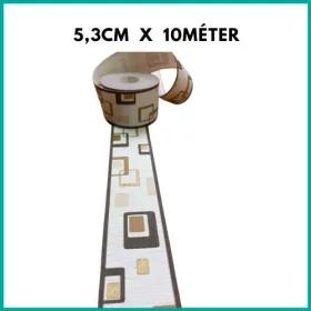   Bézs-sötétbarna arany kockamintás tapétaszegély  5,3 cm 506-06