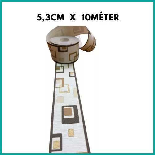 Bézs-sötétbarna arany kockamintás tapétaszegély  5,3 cm 506-06
