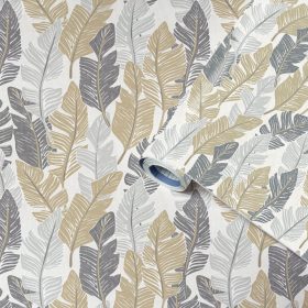   Gekkofix/Venilia Deco Premium Area szürke barna levél mintás öntapadós fólia 56104 90cm