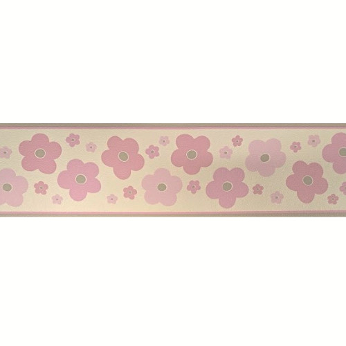 Fehér alapon rózsaszín virág mintás bordűr 5692-15