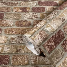   Barna-téglavörös tégla mintás tapéta apró szemcsés felülettel 58409