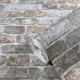   Szürke-bézs tégla mintás tapéta apró szemcsés felülettel 58410