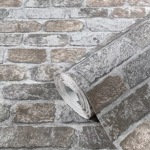 Szürke-bézs tégla mintás tapéta apró szemcsés felülettel 58410