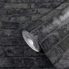   Fekete tégla mintás tapéta apró szemcsés felülettel 58423