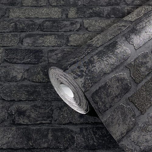 Fekete tégla mintás tapéta apró szemcsés felülettel 58423