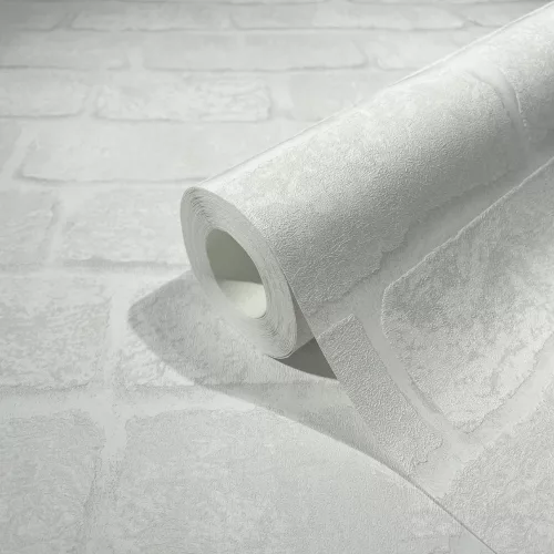 Fehér-törtfehér tégla mintás tapéta 58424