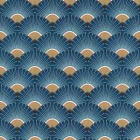 Kék-arany-fehér art deco mintás tapéta 637632
