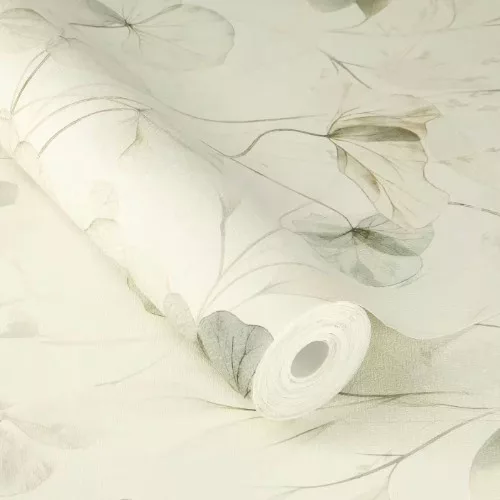 Farm Living elegáns finom akvarell hatású bézs-zöld színű virágszirmos tapéta 709070