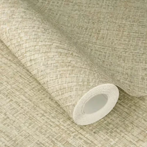 Farm Living natur szövött rattan hatású melegbarna - hínárzöld színű tapéta  709452