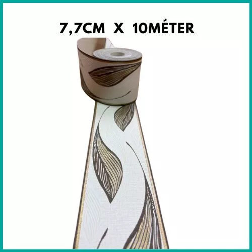 Bézs-sötétbarna arany nagy levélmintás tapétaszegély  7,7 cm 710-06