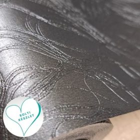   Fényes sötétszürke sűrű  hullámos vonalmintás tapéta 777383