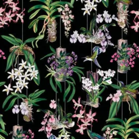   Mona fekete alapon, színes orchideakert mintás tapéta panel 81682