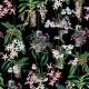 Mona fekete alapon, színes orchideakert mintás tapéta panel 81682