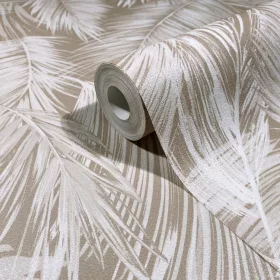 Világosbarna/törtfehér levélmintás tapéta 89055