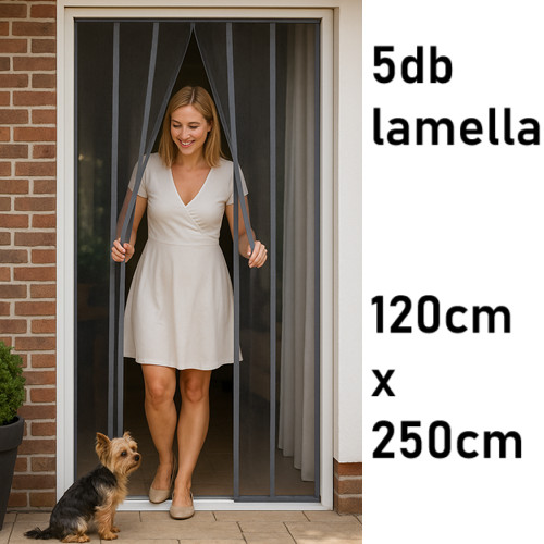 Lamellás szúnyogháló ajtóra szürke 120 x 250cm  | Friss levegő, rovarok nélkül