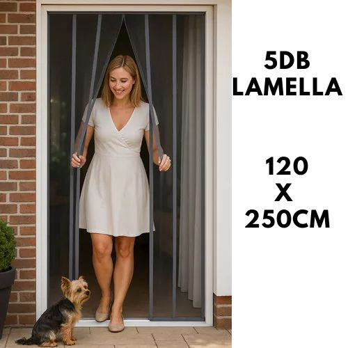 Lamellás szúnyogháló ajtóra szürke 120 x 250cm  | Friss levegő, rovarok nélkül