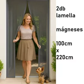   Lamellás, MÁGNESES fekete szúnyogháló ajtóra – 100 x 220 cm | Friss levegő, rovarok nélkül 