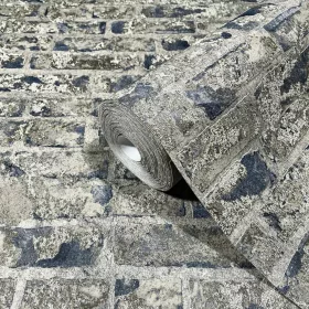   Szürkésbarna-kék tégla mintás tapéta apró szemcsés felülettel 94271