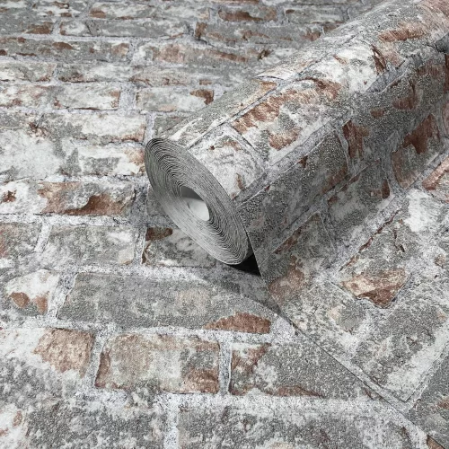 Szürke-barna tégla mintás apró kavicsos tapéta 94272