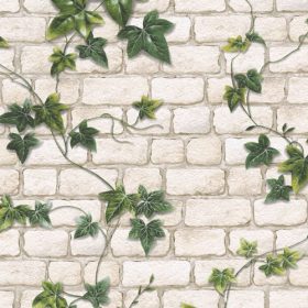   Törtfehér köves alapon zöld borostyán mintás tapéta 9804-34