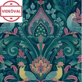   Arcadia fekete alapon zöld-rózsaszín-sárga madár mintás tapéta A67801