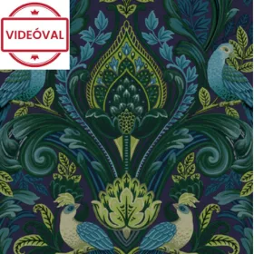   Arcadia fekete alapon zöld-kék-barna madár mintás tapéta A67802