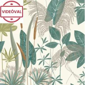   Arcadia fehér alapon zöld-barna leveles mintás tapéta A70702